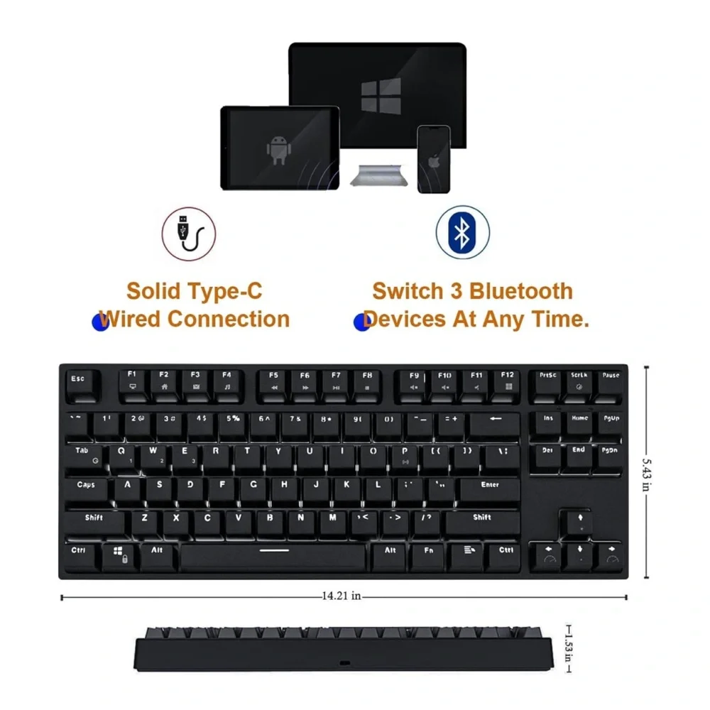 RK‎ ROYAL KLUDGE RK987 MechanicalGaming Keyboard 87 Keys White LED Backlight